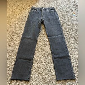 Levi's 501 Button Up Jeans High Rise Waist Straight Leg Raw Hem Black Gray 29